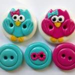 Pink & Blue owls - set of 5..