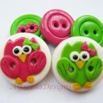 Pink & Green owls - set of ..