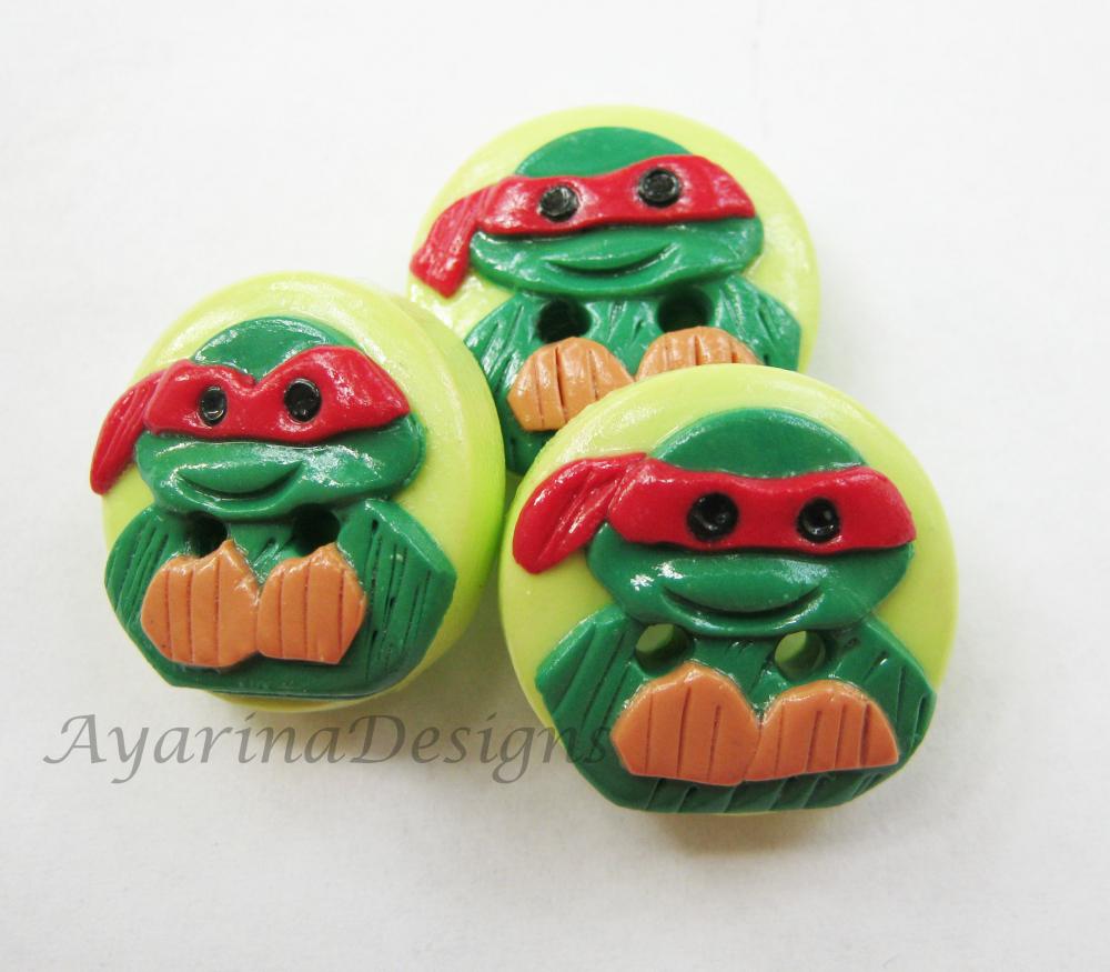 Ninja Turtles - set o 3 polymer clay buttons (3/4")