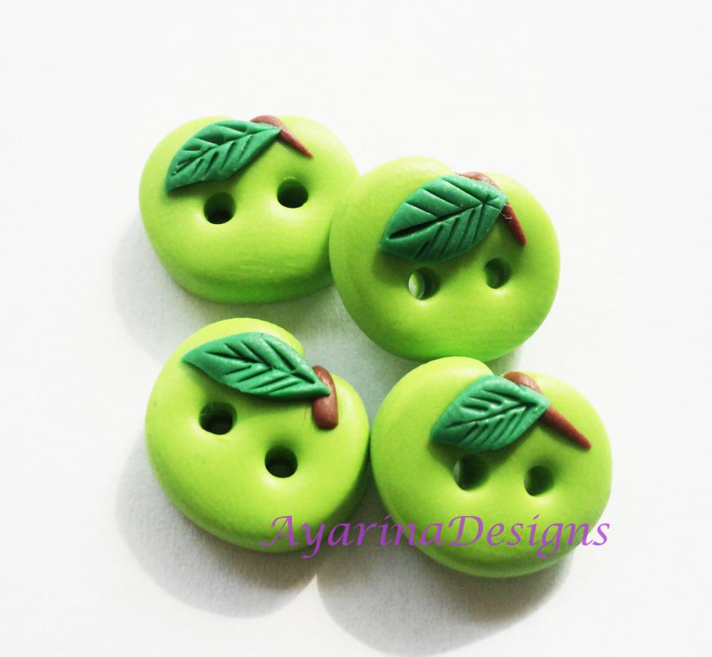 Green Apple - polymer clay buttons ( set of 4)