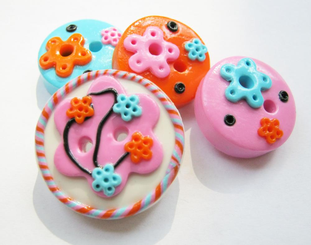Joy - set of 4 polymer clay buttos