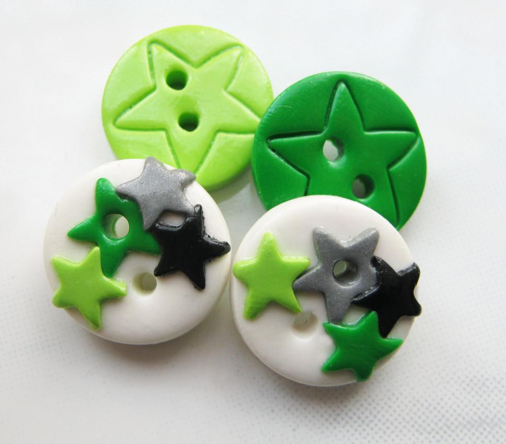 Green stars - ste of 4 polymer clay buttons