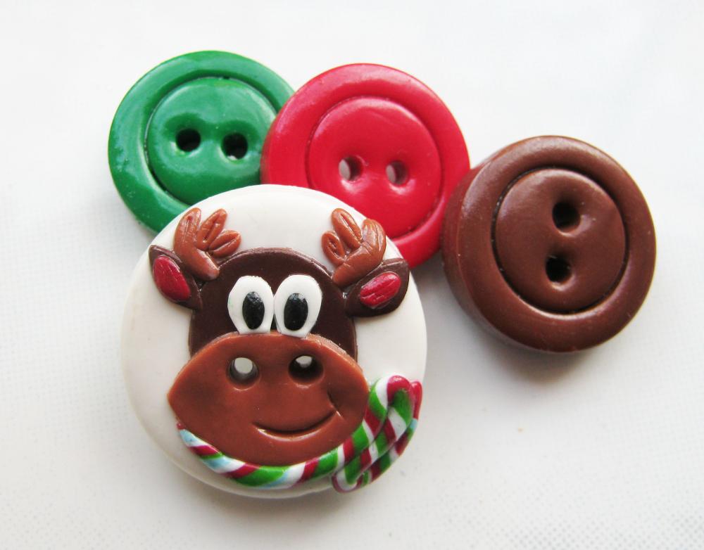 Reindeer - set of 4 polymer clay buttons