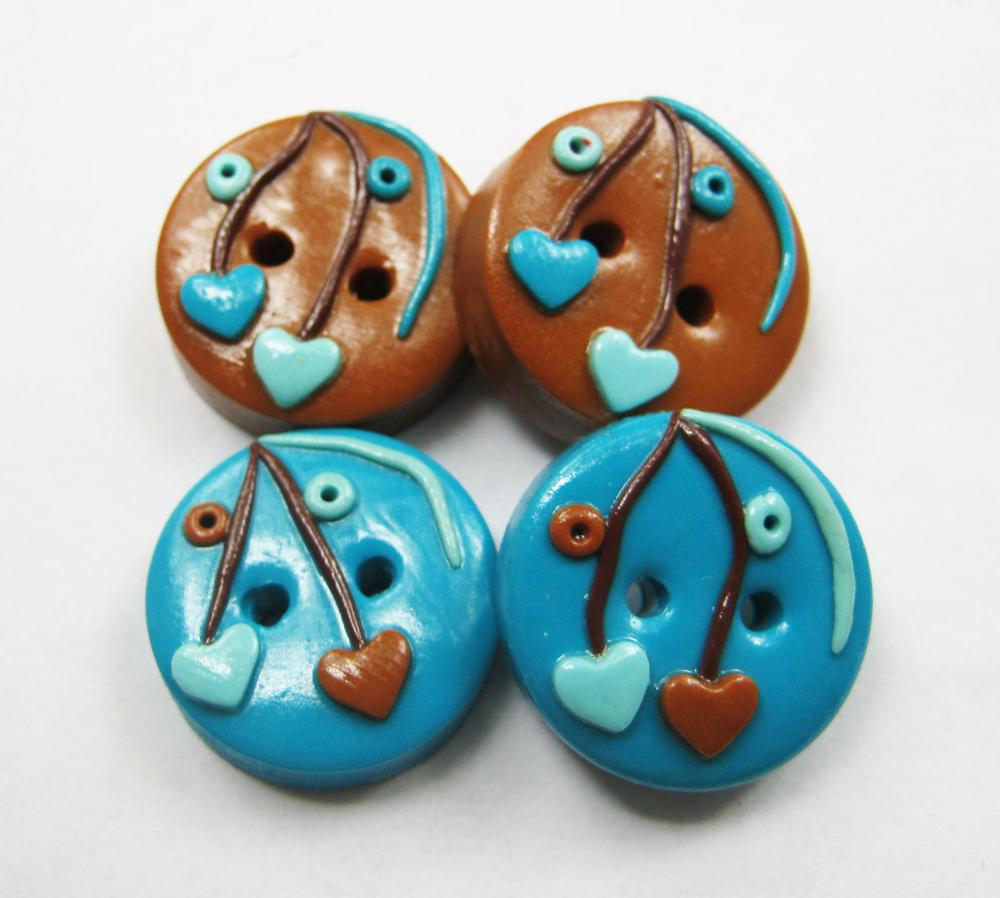 Loving blue and brown - set of 4 polymer clay buttons
