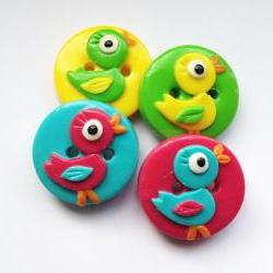 Little ducks - set of 4 polymer clay buttons 