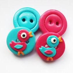 Little ducks - set of 4 polymer clay buttons