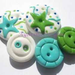Blue-green stars - polymer clay buttons