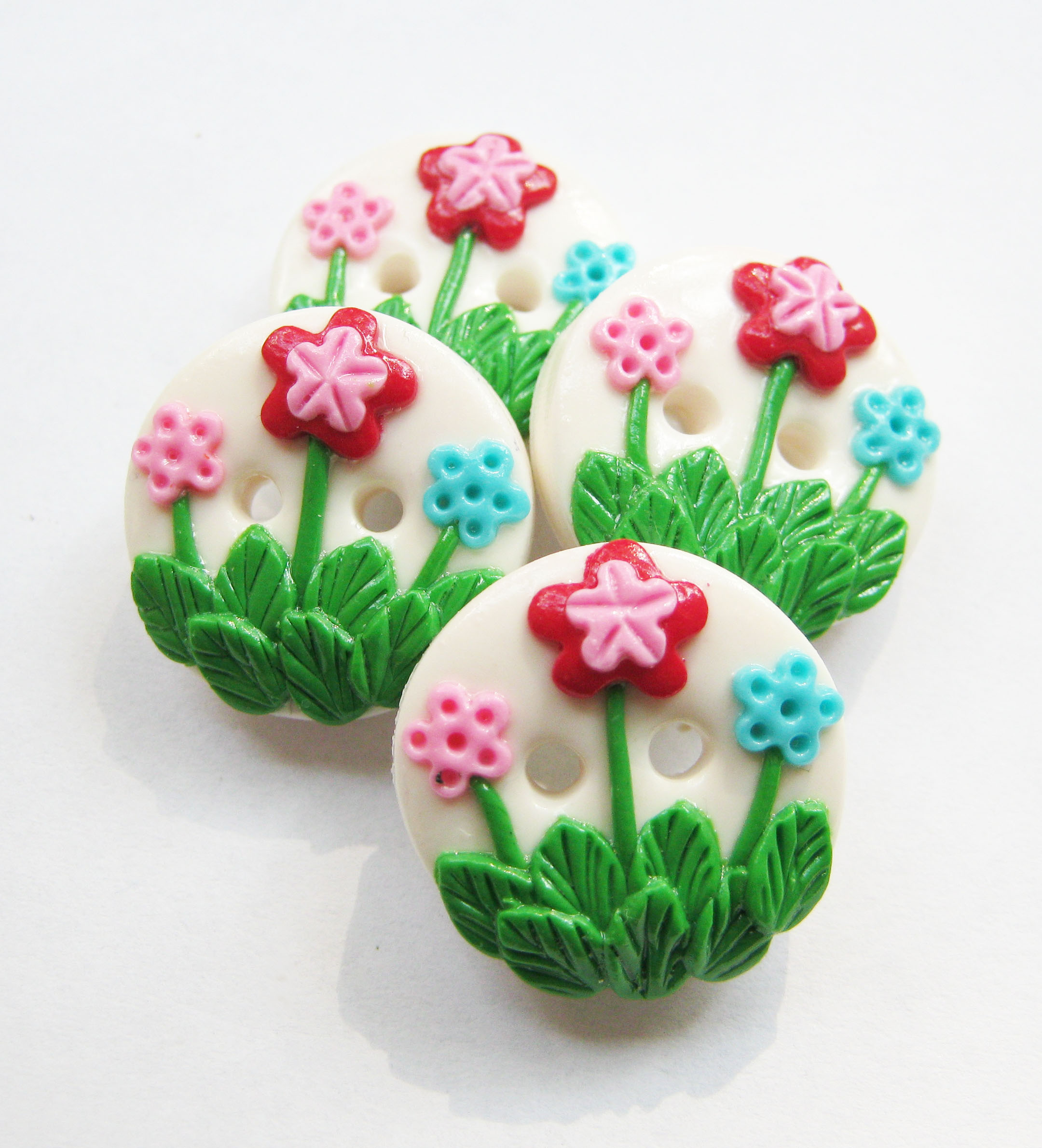 Flowers Garden set Of 4 Polymer Clay Buttons (3/4") on Luulla