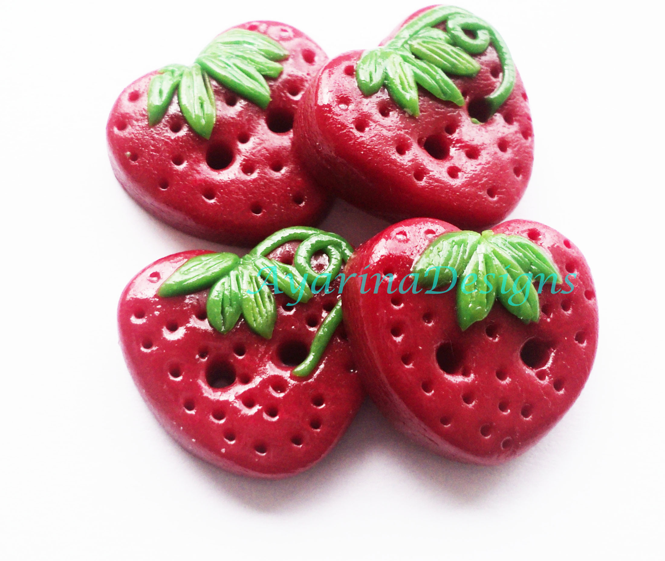 Strawberry Set Of 4 Polymer Clay Buttons on Luulla